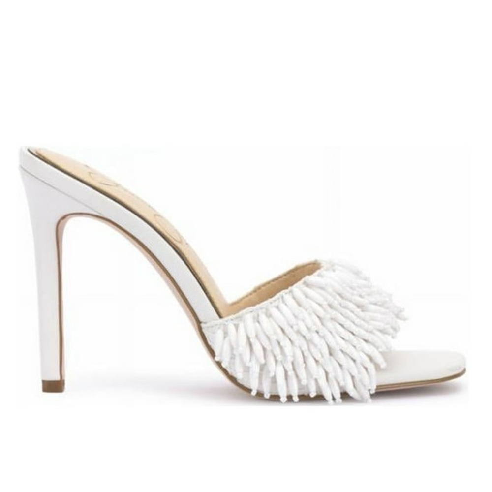 Jessica Simpson Olya Beaded Fringe Heels | White Slide Sandals | Size 9.5 - Picture 2 of 5